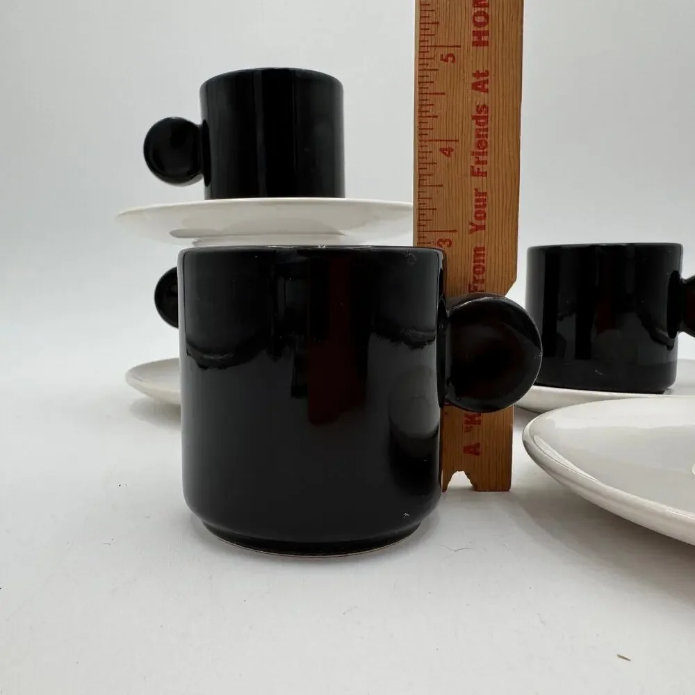 Vintage Coffee Espresso Cups & Saucers Set of 4 Pier One Imports Black White